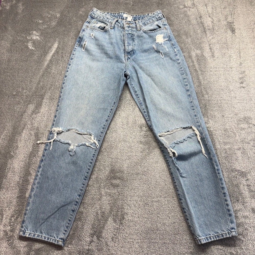 Forever 21 Premium Mom Jeans Women 26 Blue Good Distressed Ripped Button Fly